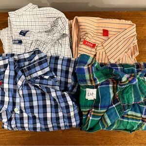 Men's Mixed Plaid and Stripe Button-Down Shirts - Blue, Green, White, Peach